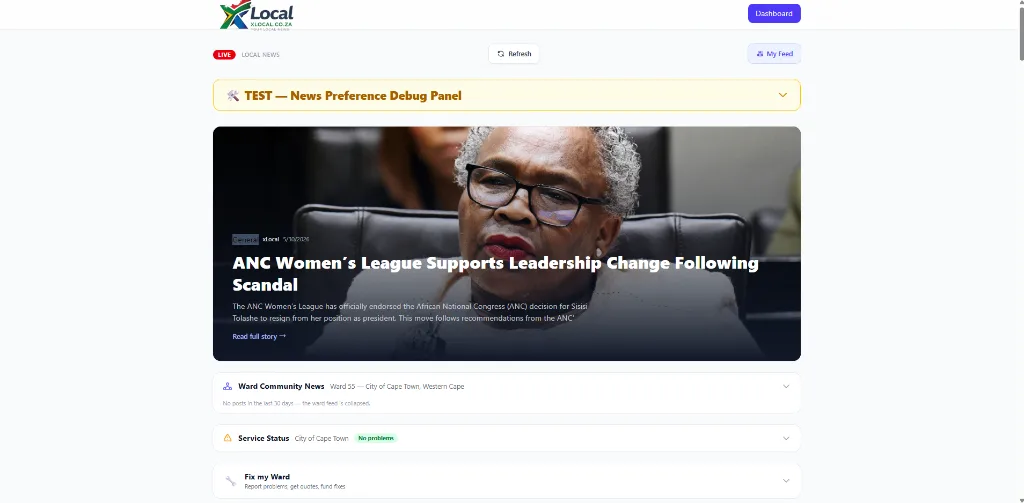 MiniPage business website for Local SA - News Page AI powered