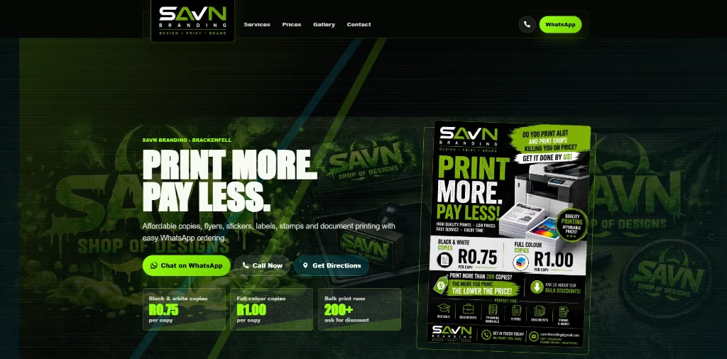 MiniPage business website for SAVN - Branding
